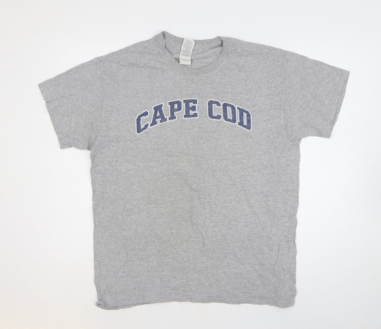 Gildan Mens Grey Cotton T-Shirt Size L Round Neck