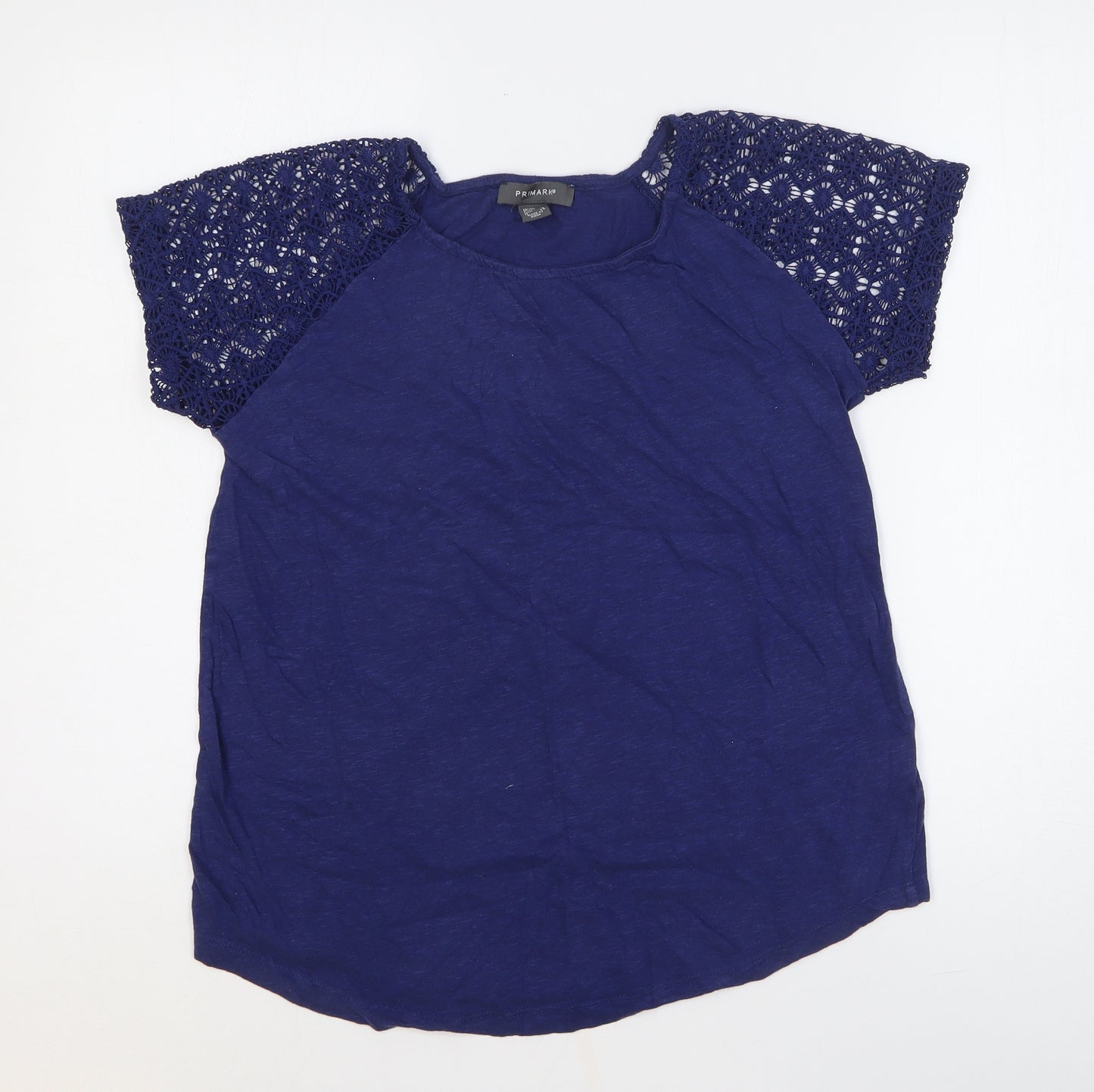 Primark Womens Blue Geometric 100% Cotton Basic Blouse Size 12 Round Neck