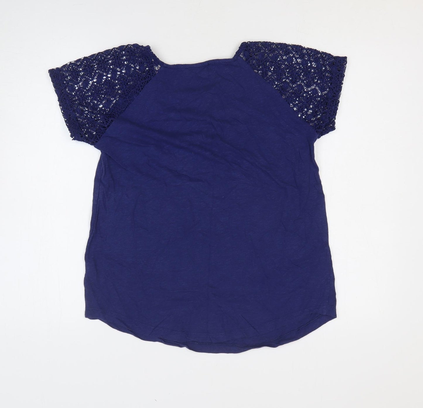 Primark Womens Blue Geometric 100% Cotton Basic Blouse Size 12 Round Neck
