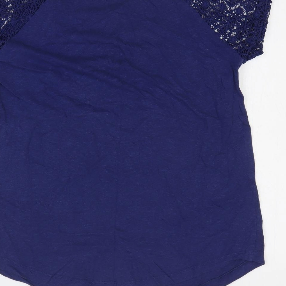 Primark Womens Blue Geometric 100% Cotton Basic Blouse Size 12 Round Neck