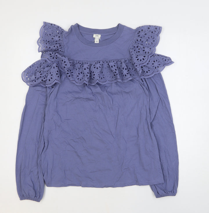 River Island Womens Blue Floral 100% Cotton Basic Blouse Size 8 Round Neck - Cold Shoulder