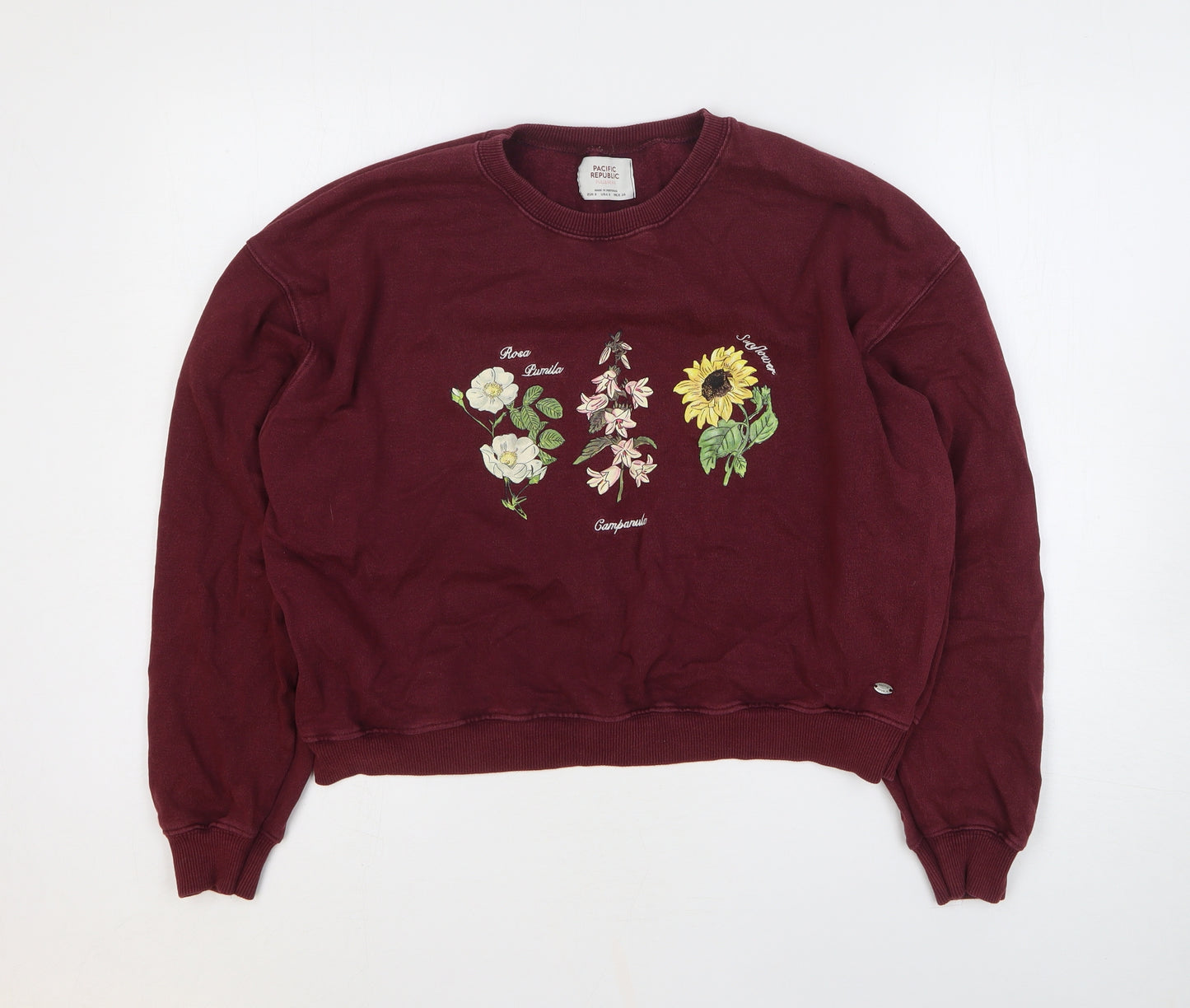 Pull&Bear Womens Brown Cotton Pullover Sweatshirt Size S Pullover - Flower Detail