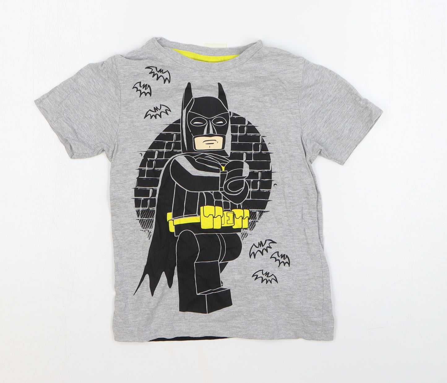 Batman Boys Grey Cotton Basic T-Shirt Size 5-6 Years Round Neck Pullover - Batman Print and cape
