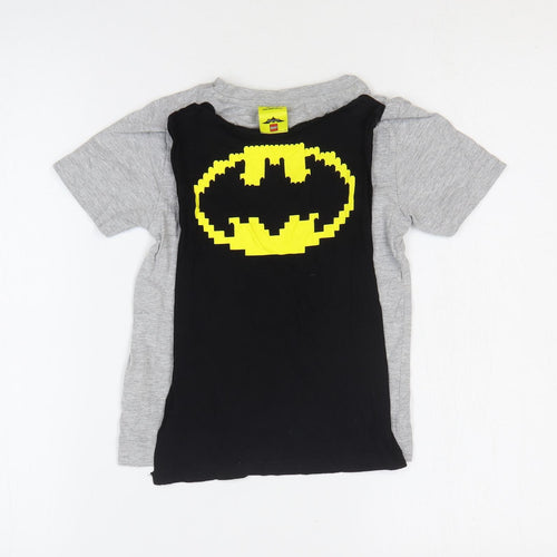 Batman Boys Grey Cotton Basic T-Shirt Size 5-6 Years Round Neck Pullover - Batman Print and cape