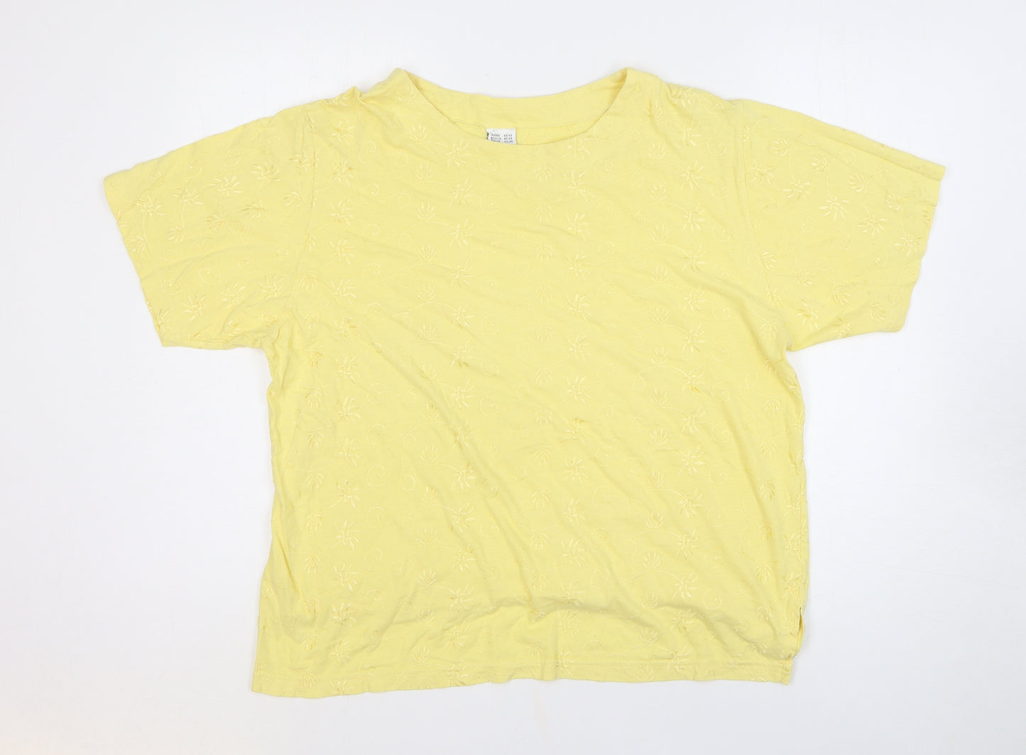 Preworn Womens Yellow Geometric 100% Cotton Basic T-Shirt Size 18 Round Neck
