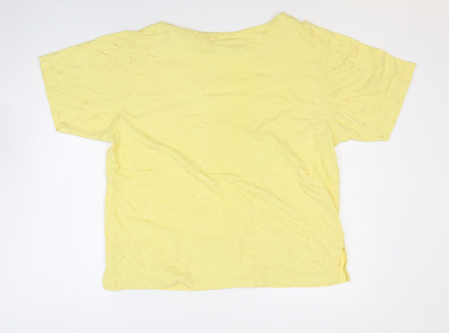 Preworn Womens Yellow Geometric 100% Cotton Basic T-Shirt Size 18 Round Neck