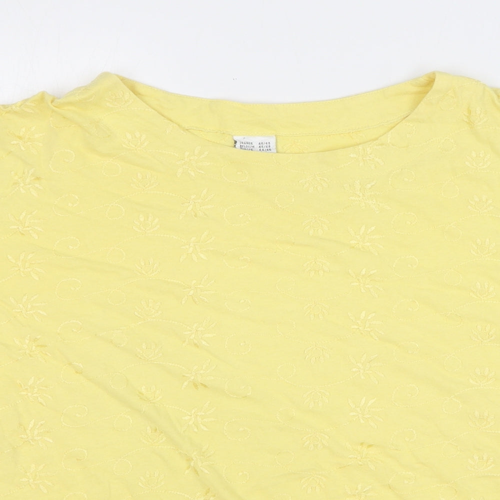 Preworn Womens Yellow Geometric 100% Cotton Basic T-Shirt Size 18 Round Neck