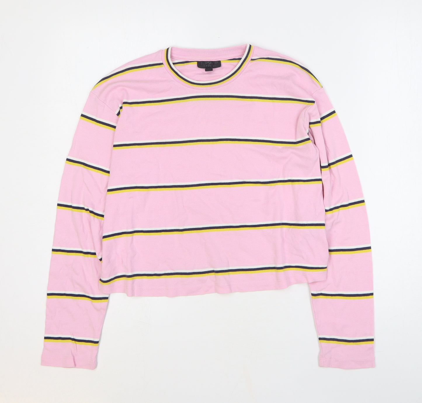 Topshop Womens Pink Striped 100% Cotton Basic T-Shirt Size 10 Round Neck