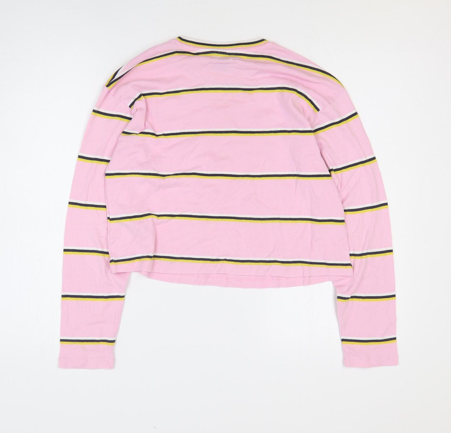 Topshop Womens Pink Striped 100% Cotton Basic T-Shirt Size 10 Round Neck
