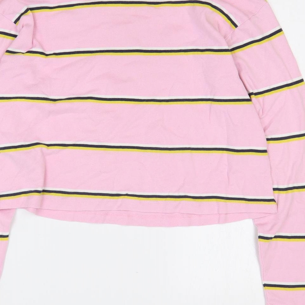 Topshop Womens Pink Striped 100% Cotton Basic T-Shirt Size 10 Round Neck