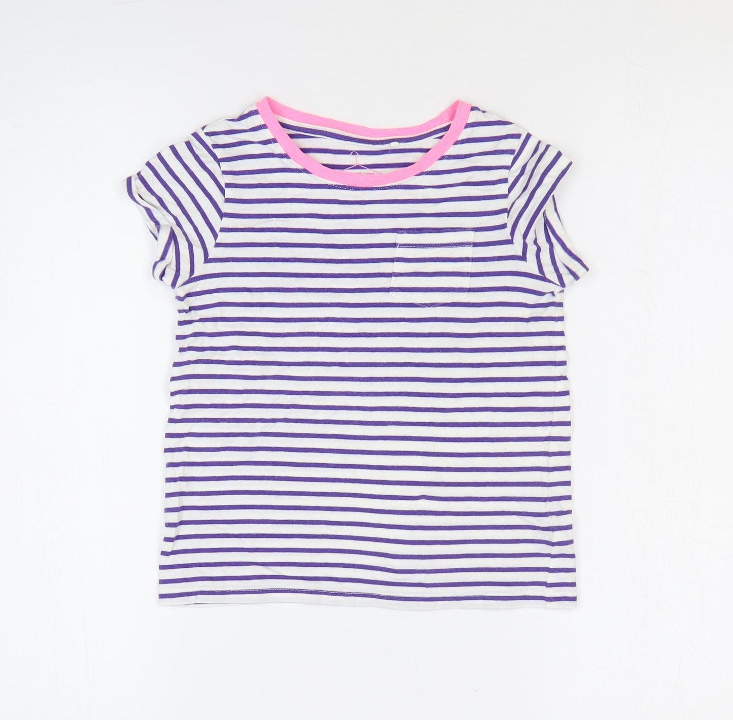 NEXT Girls Multicoloured Striped 100% Cotton Basic T-Shirt Size 7 Years Round Neck Pullover