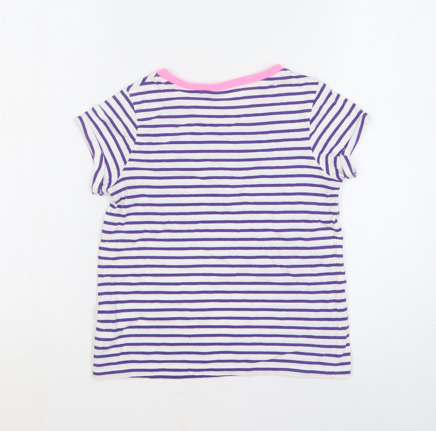 NEXT Girls Multicoloured Striped 100% Cotton Basic T-Shirt Size 7 Years Round Neck Pullover