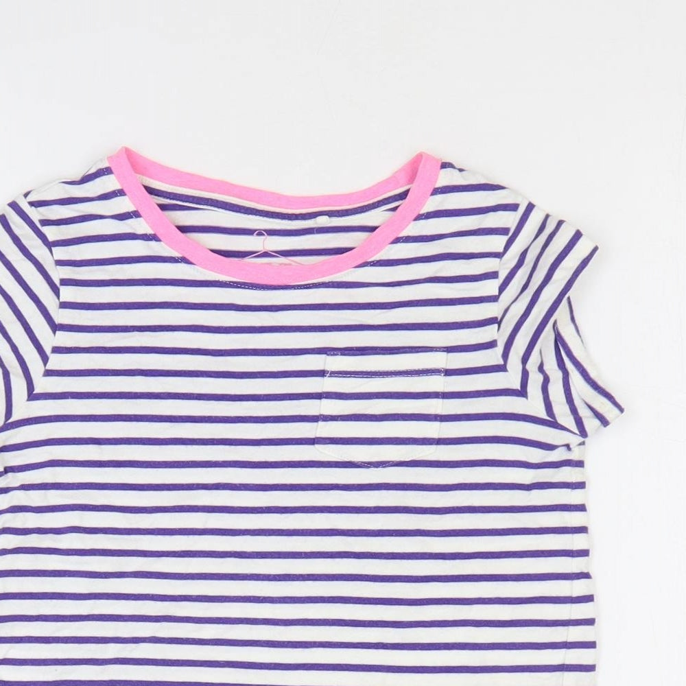 NEXT Girls Multicoloured Striped 100% Cotton Basic T-Shirt Size 7 Years Round Neck Pullover