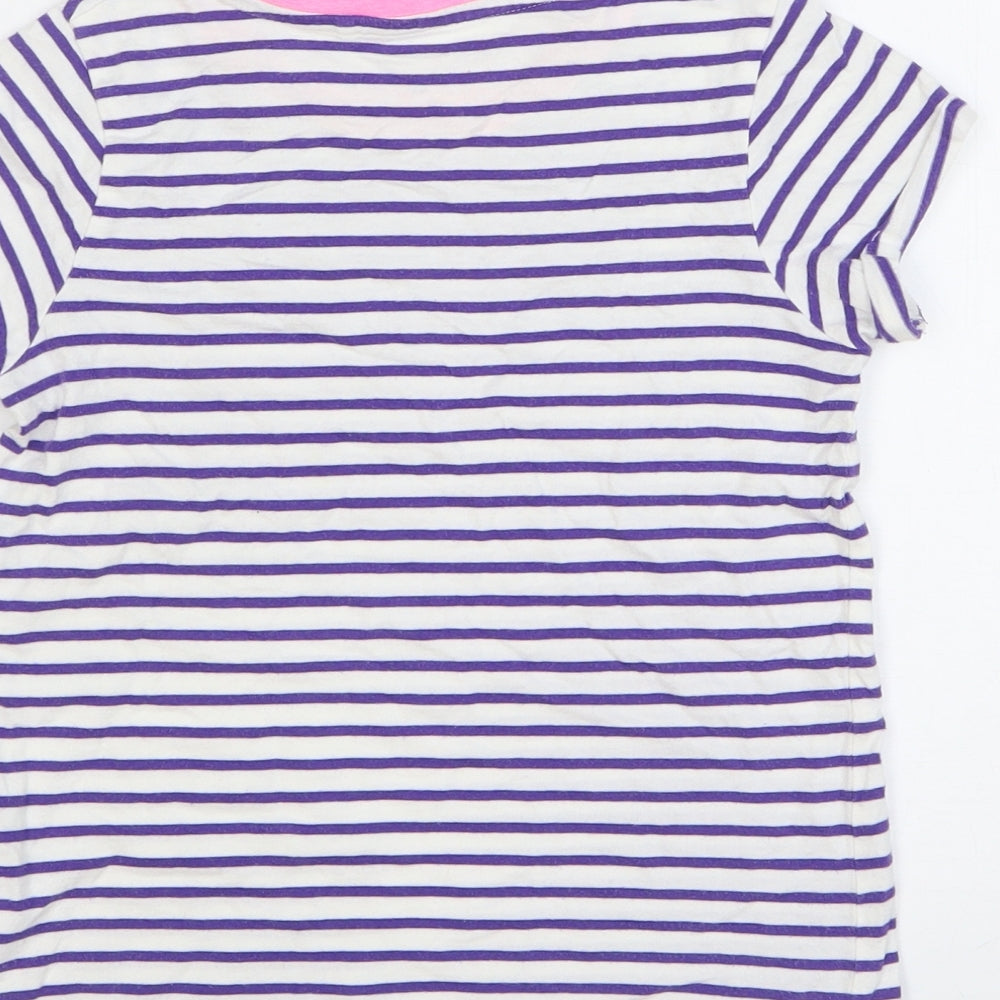 NEXT Girls Multicoloured Striped 100% Cotton Basic T-Shirt Size 7 Years Round Neck Pullover