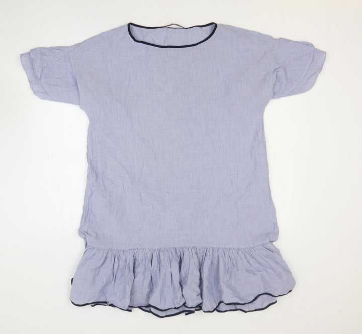 Zara Womens Blue Striped Polyester Shift Size L Boat Neck Pullover