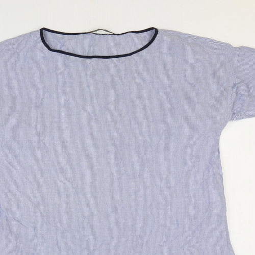 Zara Womens Blue Striped Polyester Shift Size L Boat Neck Pullover