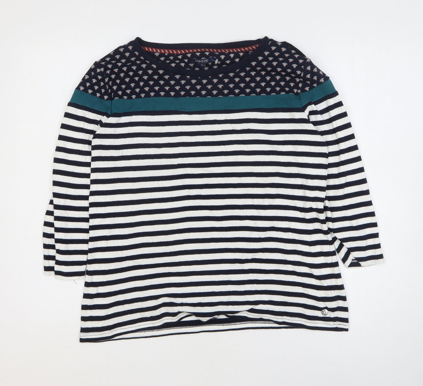 Maine Womens Multicoloured Striped 100% Cotton Basic T-Shirt Size 16 Round Neck