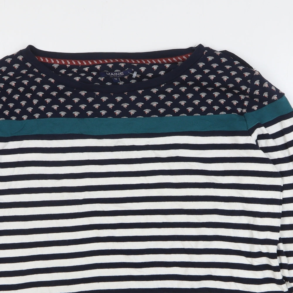 Maine Womens Multicoloured Striped 100% Cotton Basic T-Shirt Size 16 Round Neck