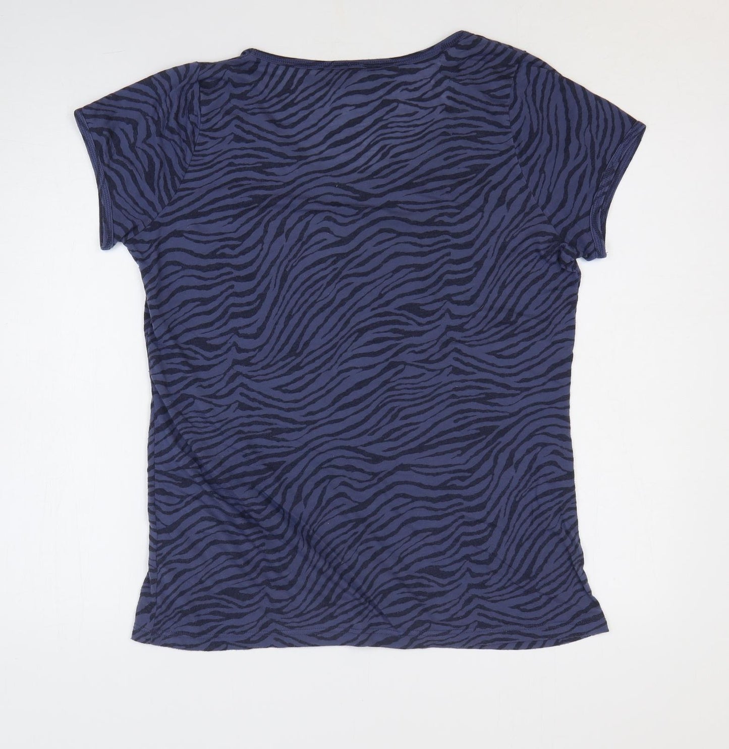 TU Womens Blue Animal Print Polyester Basic T-Shirt Size 16 Round Neck - Tiger Print