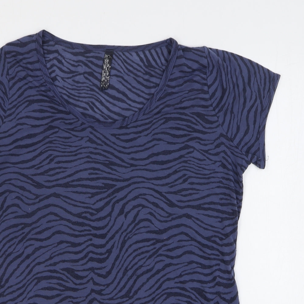 TU Womens Blue Animal Print Polyester Basic T-Shirt Size 16 Round Neck - Tiger Print