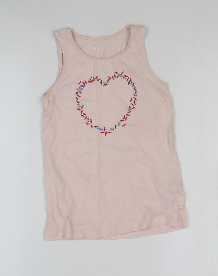 La Redoute Girls Pink 100% Cotton Basic Tank Size 10 Years Round Neck Pullover - Heart Print