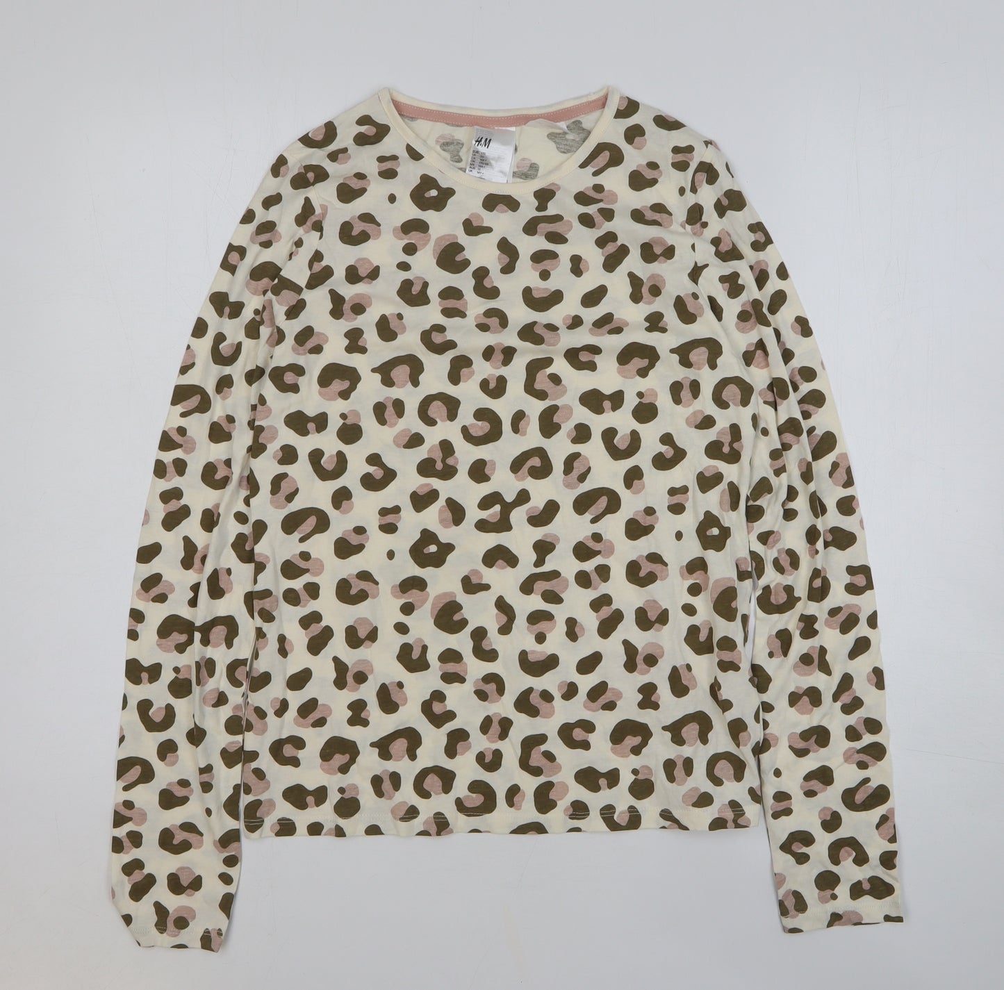 H&M Girls Multicoloured Animal Print 100% Cotton Basic T-Shirt Size 14 Years Round Neck Pullover
