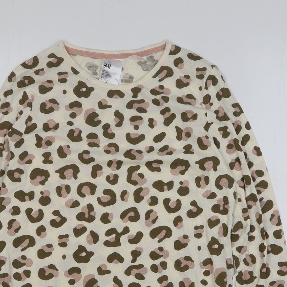 H&M Girls Multicoloured Animal Print 100% Cotton Basic T-Shirt Size 14 Years Round Neck Pullover
