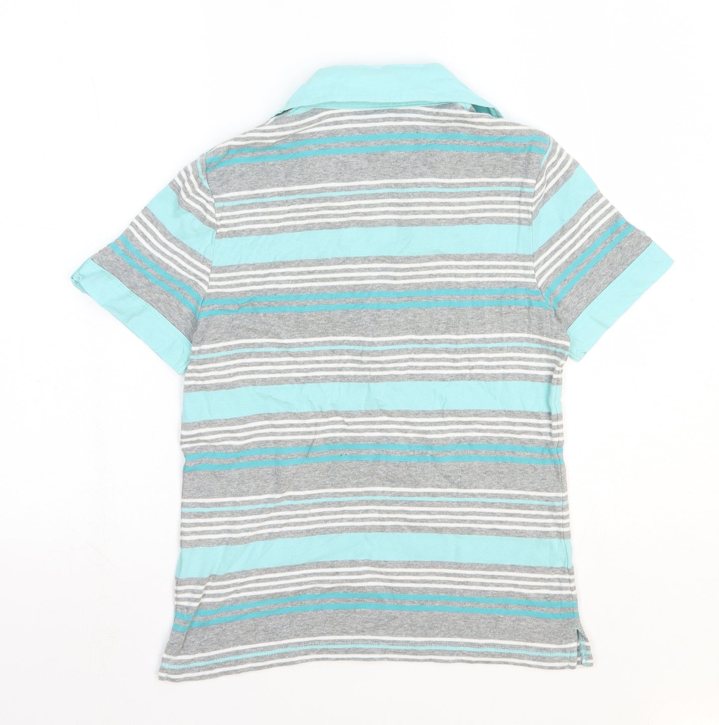 Maine Womens Blue Striped 100% Cotton Basic T-Shirt Size 10 Collared