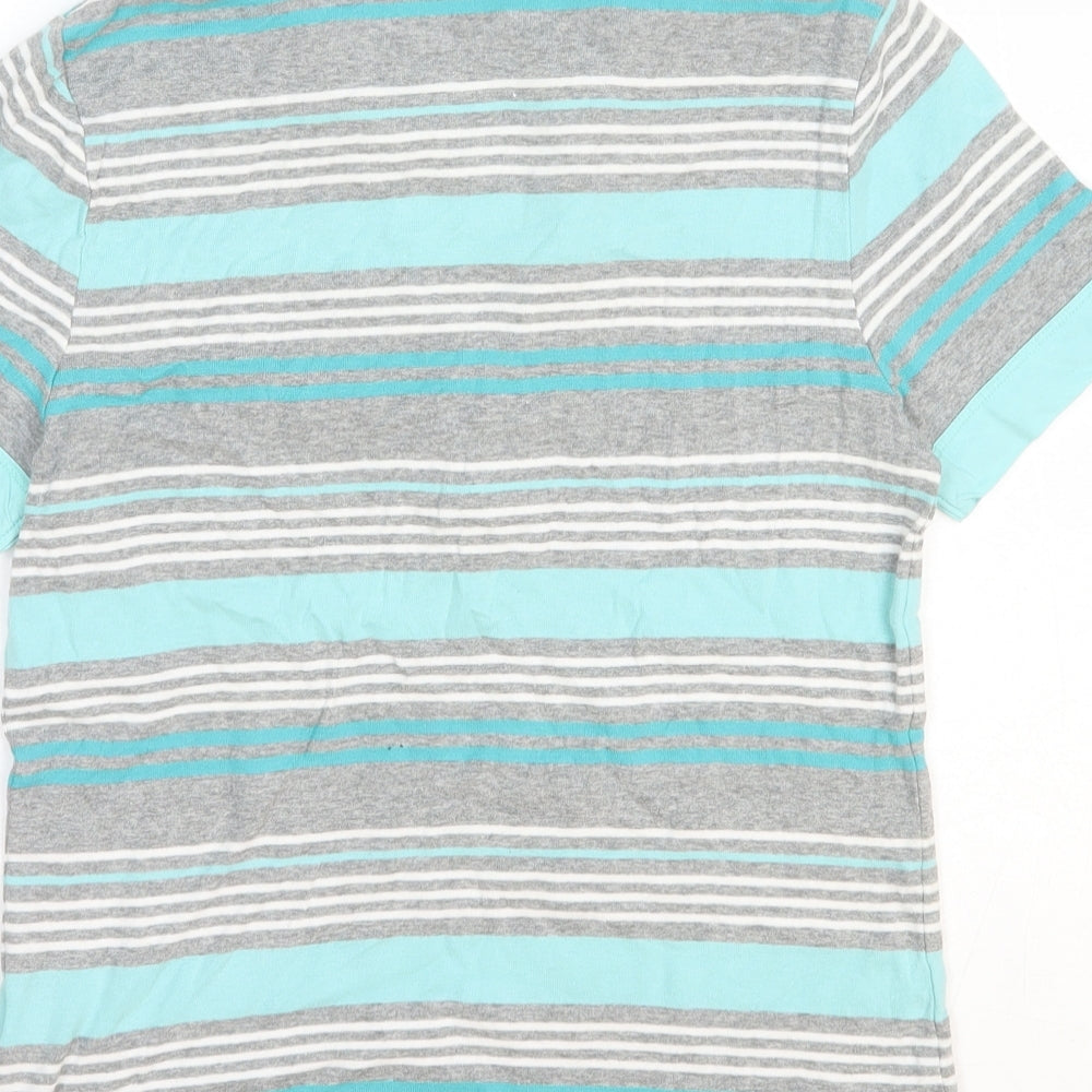 Maine Womens Blue Striped 100% Cotton Basic T-Shirt Size 10 Collared