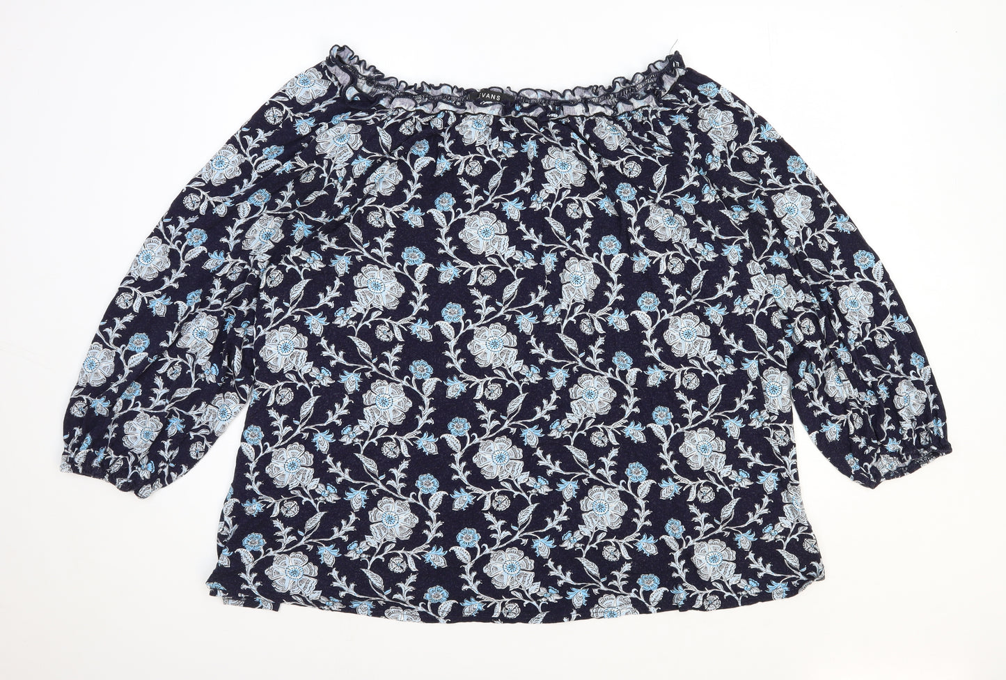 Evans Womens Blue Geometric Viscose Basic Blouse Size 26 Boat Neck
