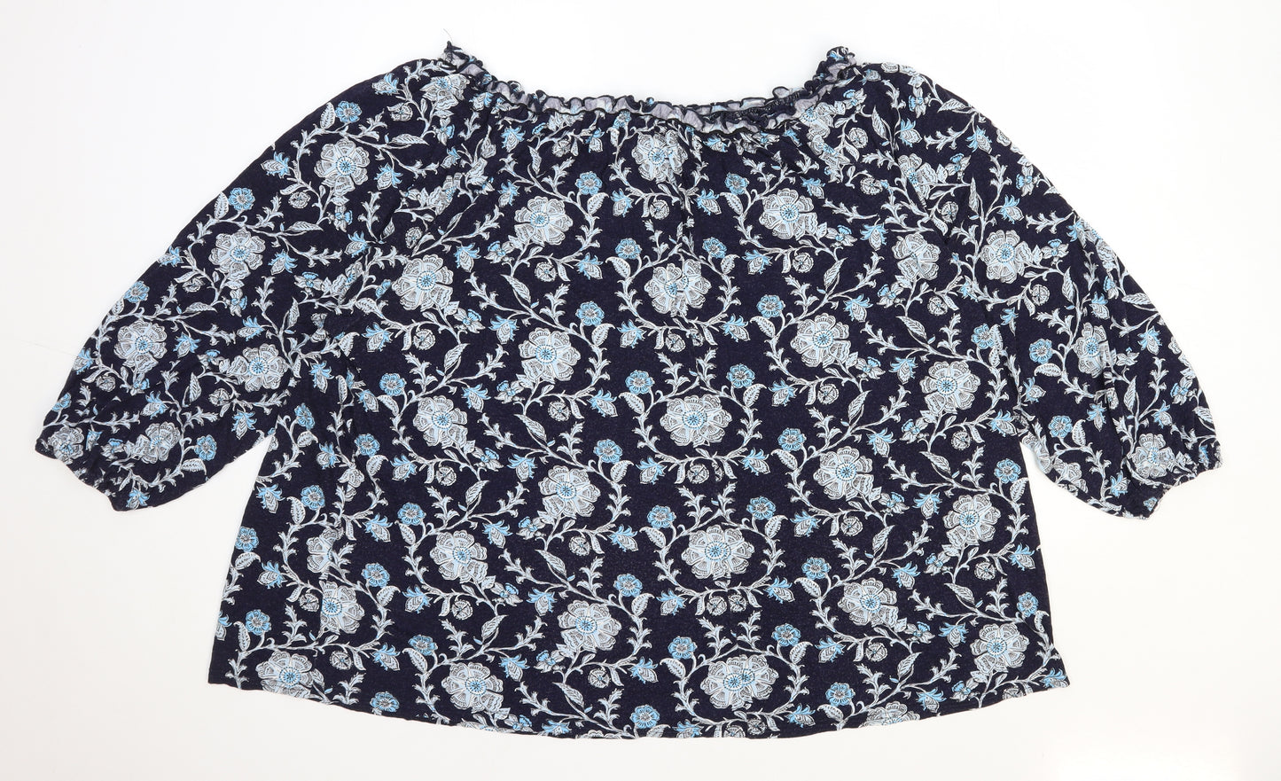 Evans Womens Blue Geometric Viscose Basic Blouse Size 26 Boat Neck