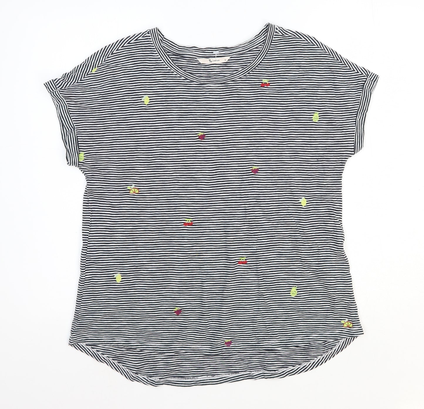 TU Womens Multicoloured Striped Polyester Basic T-Shirt Size 10 Round Neck - Fruit
