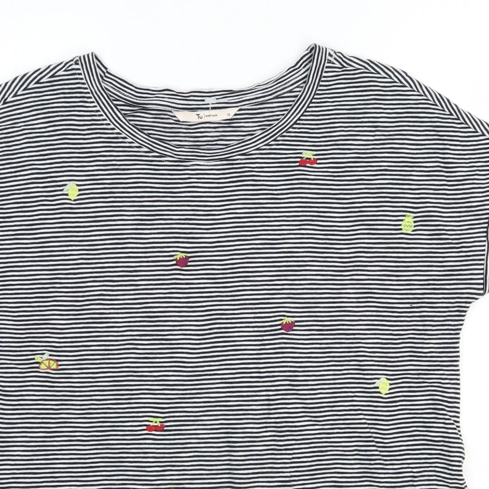 TU Womens Multicoloured Striped Polyester Basic T-Shirt Size 10 Round Neck - Fruit