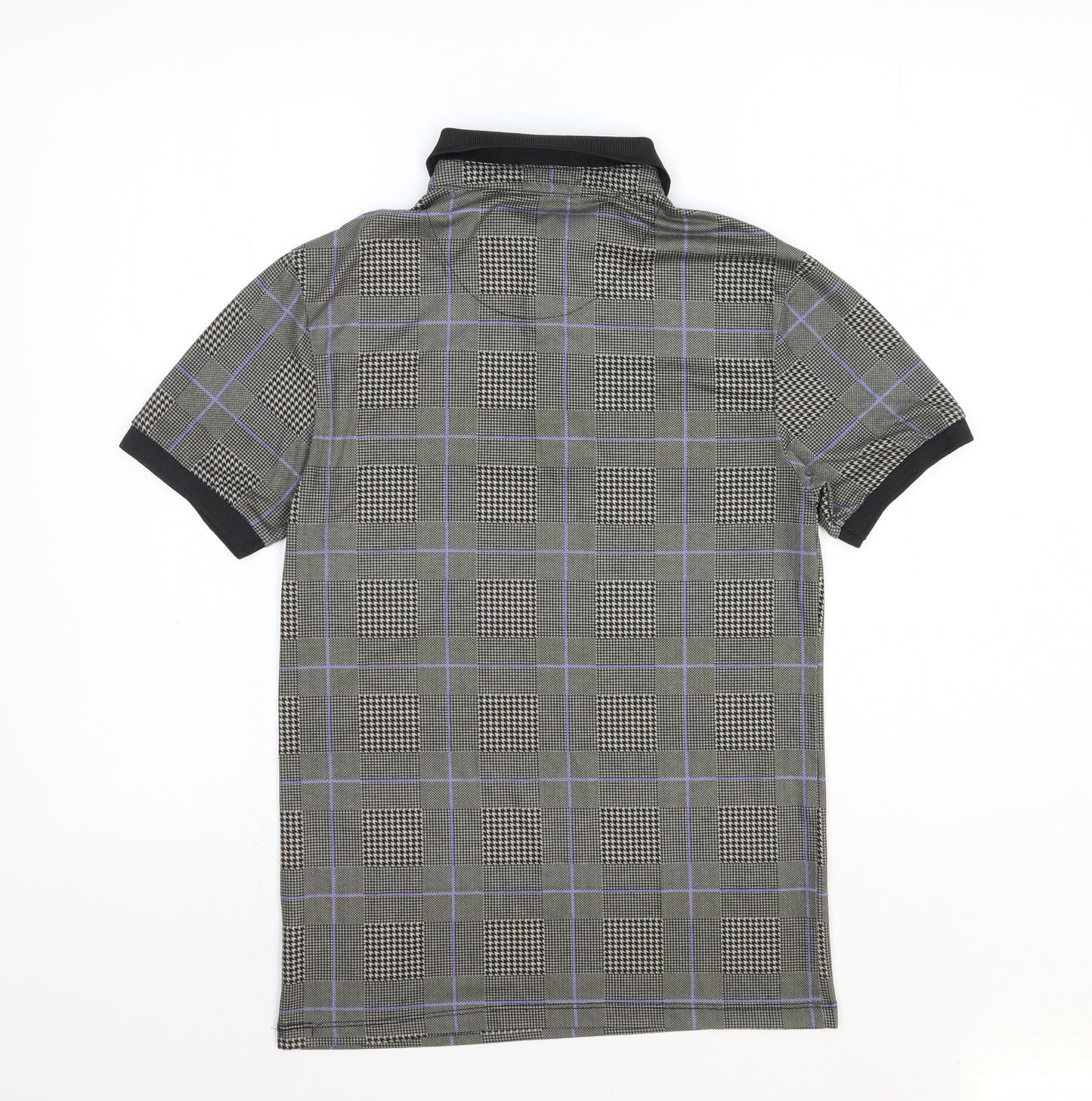 River Island Mens Brown Geometric Polyester Polo Size S Collared Button