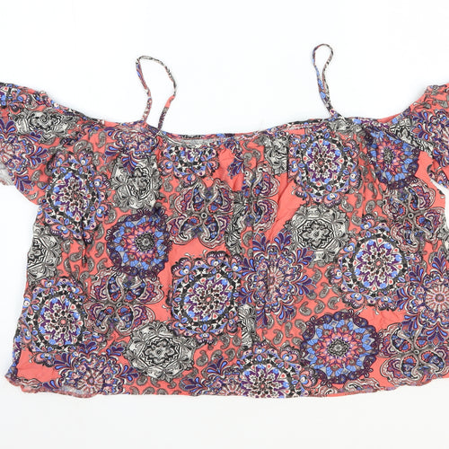 Atmosphere Womens Orange Geometric Viscose Basic Blouse Size 14 Off the Shoulder