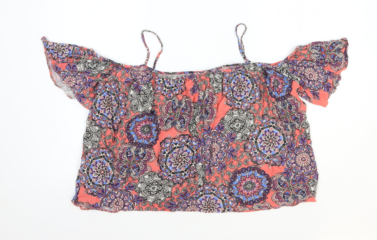 Atmosphere Womens Orange Geometric Viscose Basic Blouse Size 14 Off the Shoulder