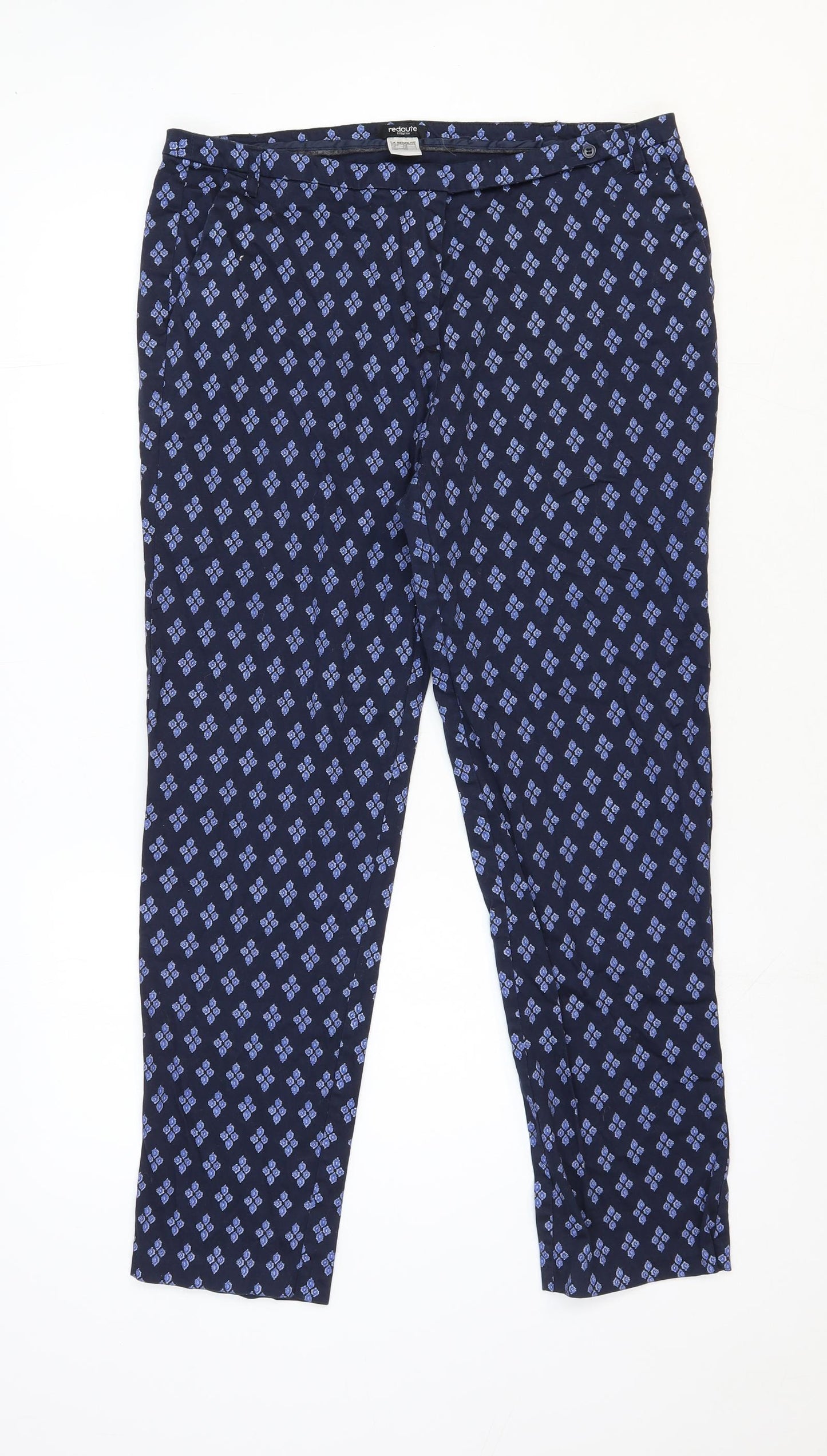 La Redoute Womens Blue Geometric Cotton Trousers Size 16