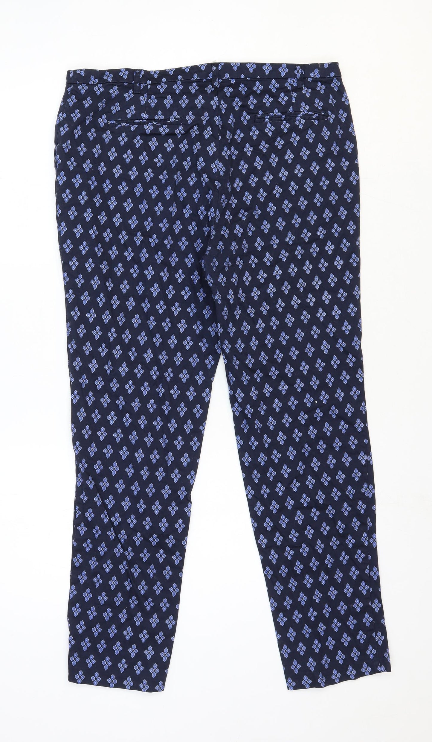 La Redoute Womens Blue Geometric Cotton Trousers Size 16