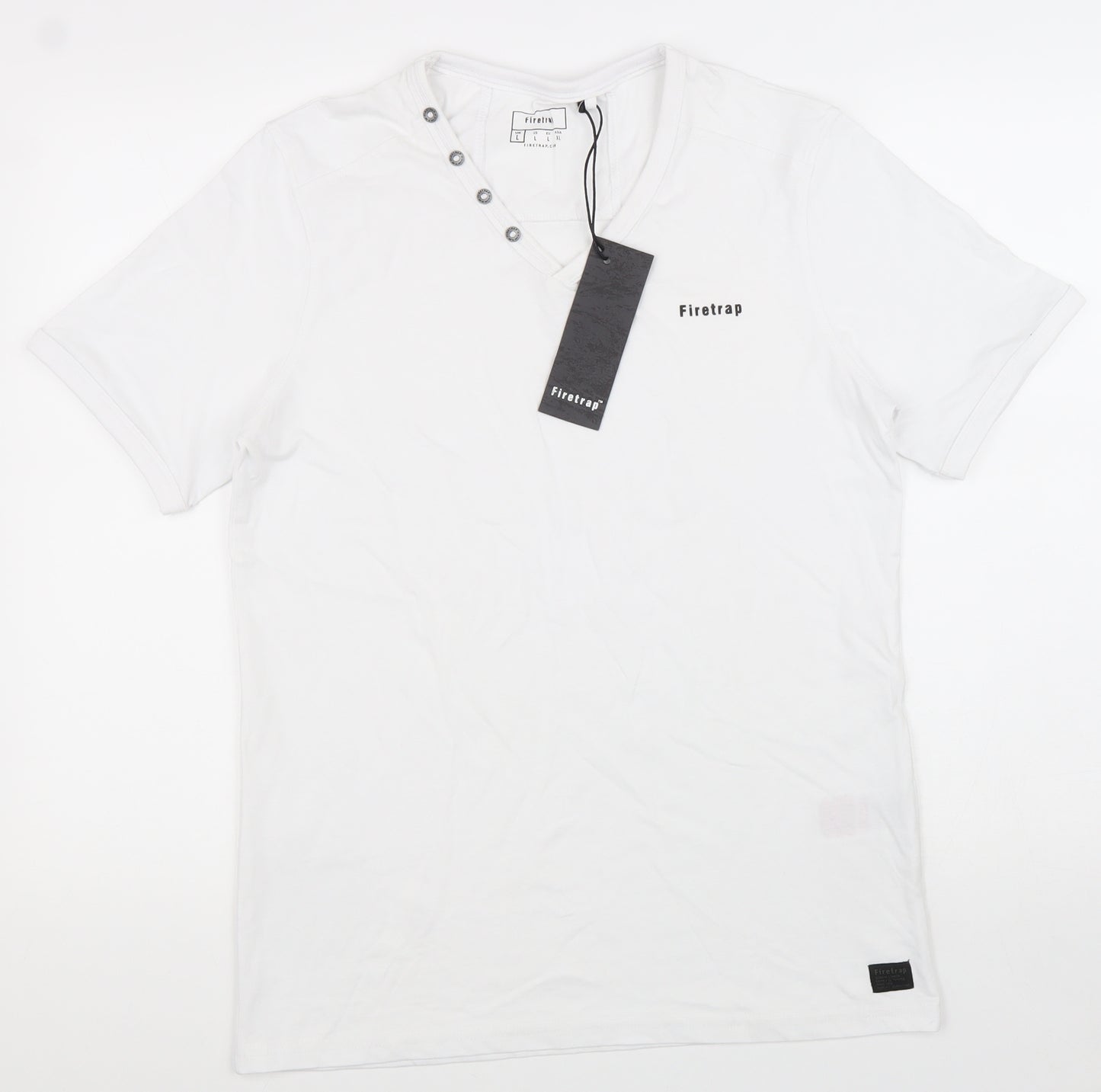 Firetrap Mens Silver Cotton T-Shirt Size L V-Neck