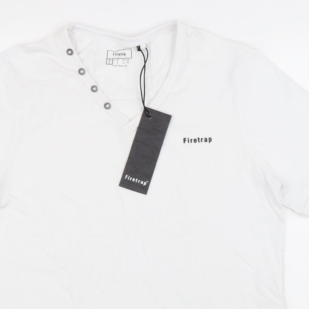 Firetrap Mens Silver Cotton T-Shirt Size L V-Neck