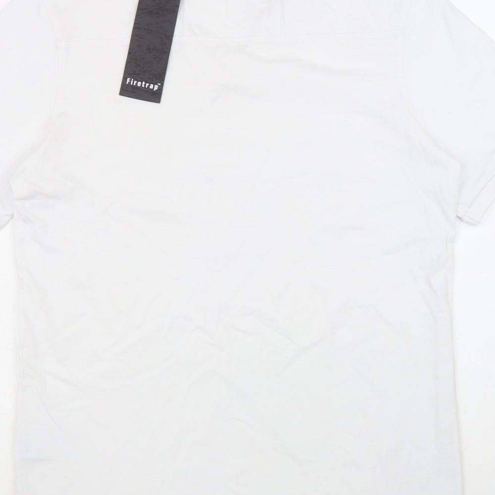 Firetrap Mens Silver Cotton T-Shirt Size L V-Neck