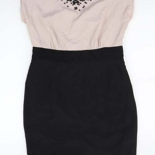 Coast Womens Black Colourblock Polyester Pencil Dress Size 12 Boat Neck Zip