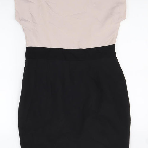 Coast Womens Black Colourblock Polyester Pencil Dress Size 12 Boat Neck Zip