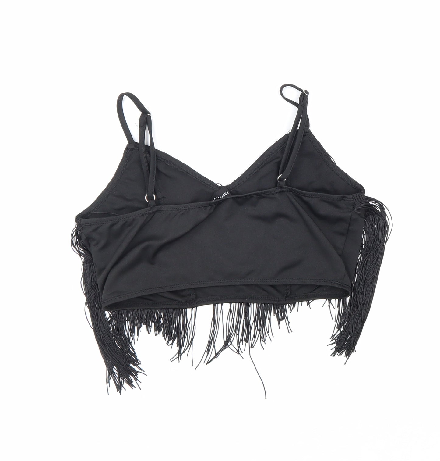 PRETTYLITTLETHING Womens Black Polyester Cropped Tank Size 8 V-Neck