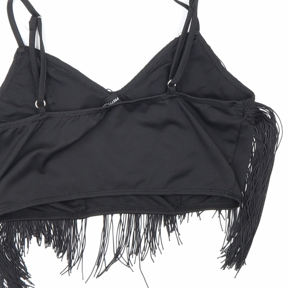 PRETTYLITTLETHING Womens Black Polyester Cropped Tank Size 8 V-Neck