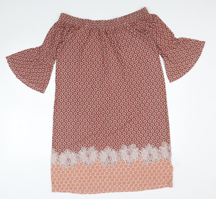 NEXT Womens Red Geometric Viscose Shift Size 10 Off the Shoulder