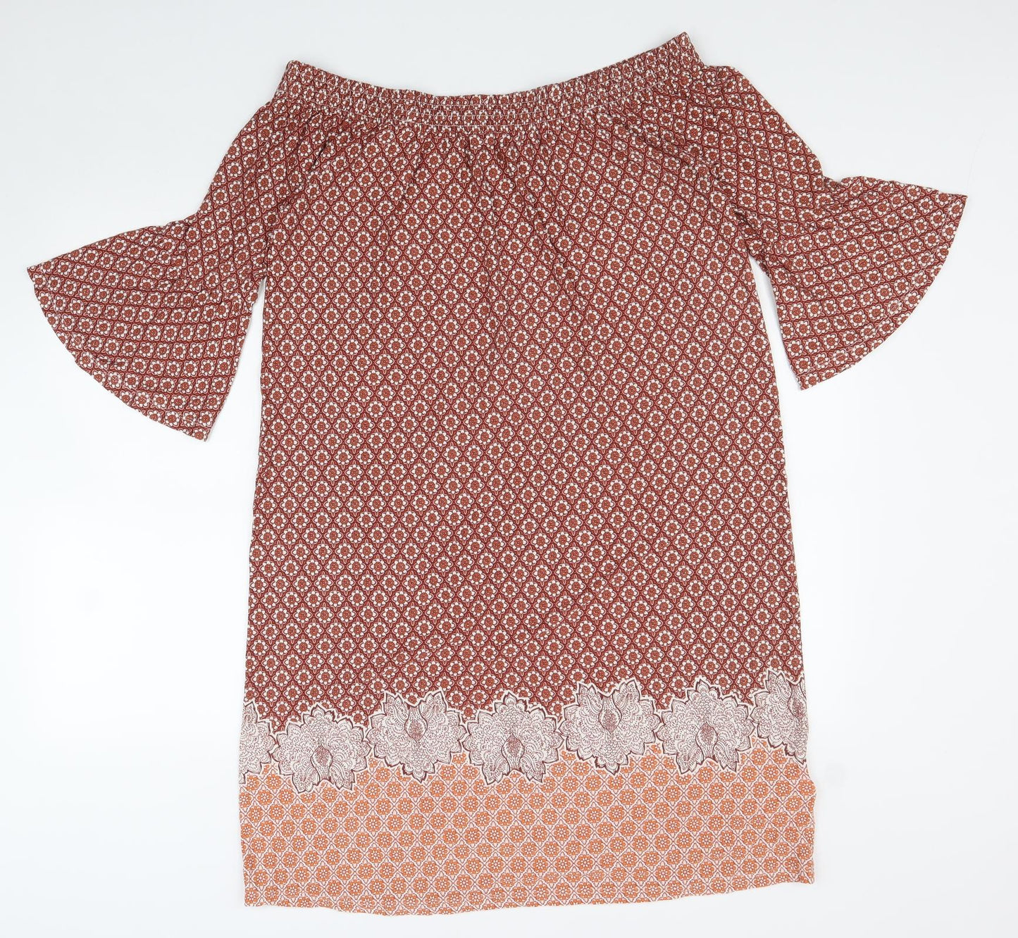 NEXT Womens Red Geometric Viscose Shift Size 10 Off the Shoulder
