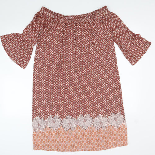 NEXT Womens Red Geometric Viscose Shift Size 10 Off the Shoulder