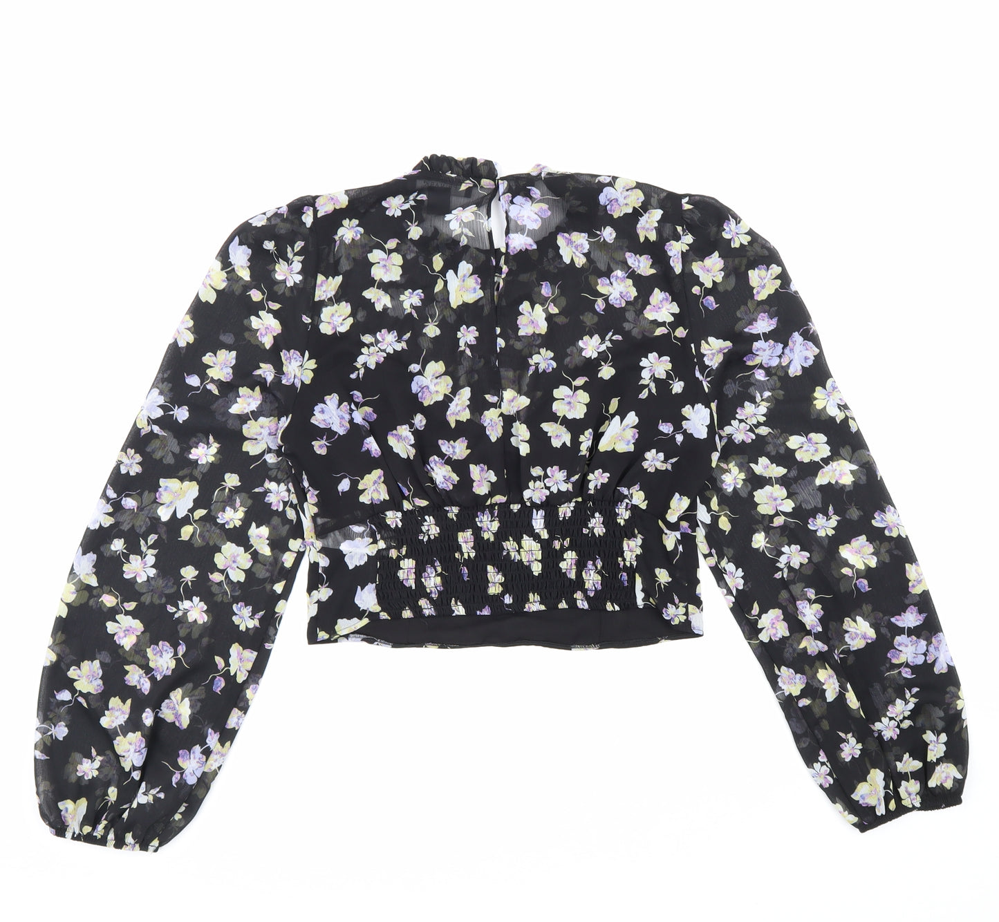 Primark Womens Black Floral Polyester Basic Blouse Size 12 V-Neck