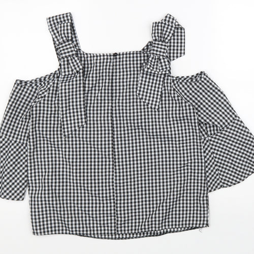 Miss Selfridge Womens Black Check Polyester Basic Blouse Size 8 Off the Shoulder
